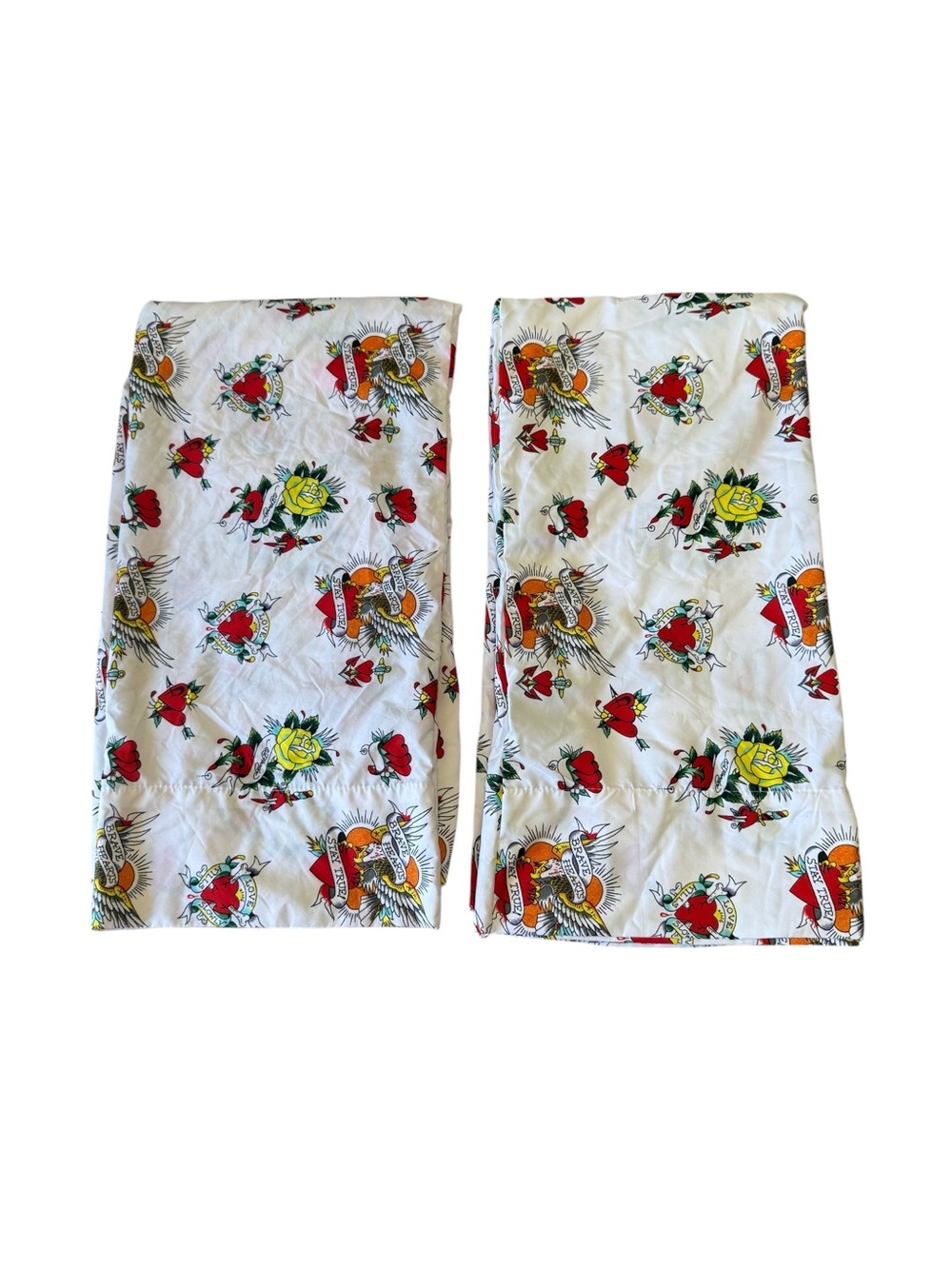 Set of 2 Ed Hardy King Pillowcases Love Kills Slowly Hearts & Flowers